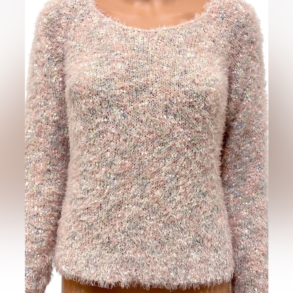 DECREE XL Super Soft Cropped Fuzzy Baby Pink Confetti Knit Pullover Sweater